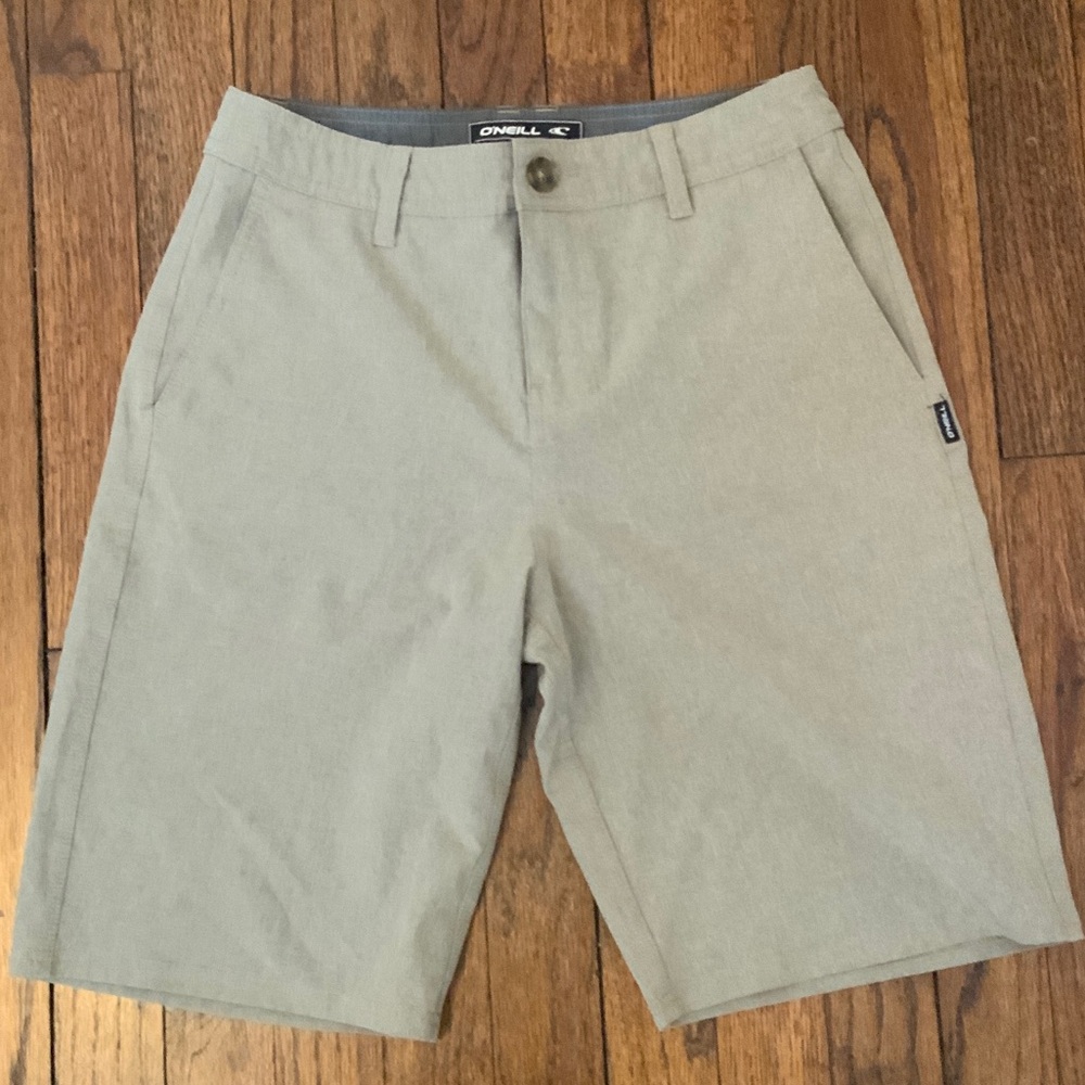O'Neill Men's Tan Flat Front hybrid Shorts size 28 for water and land quick dry